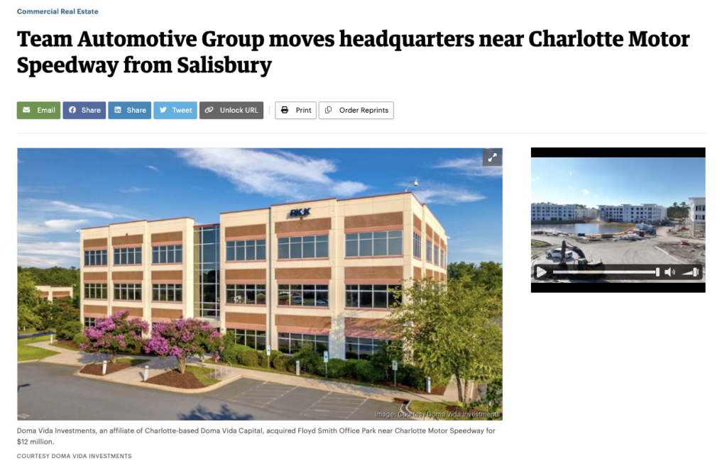 Team Automotive Group moves headquarters near Charlotte Motor Speedway from Salisbury